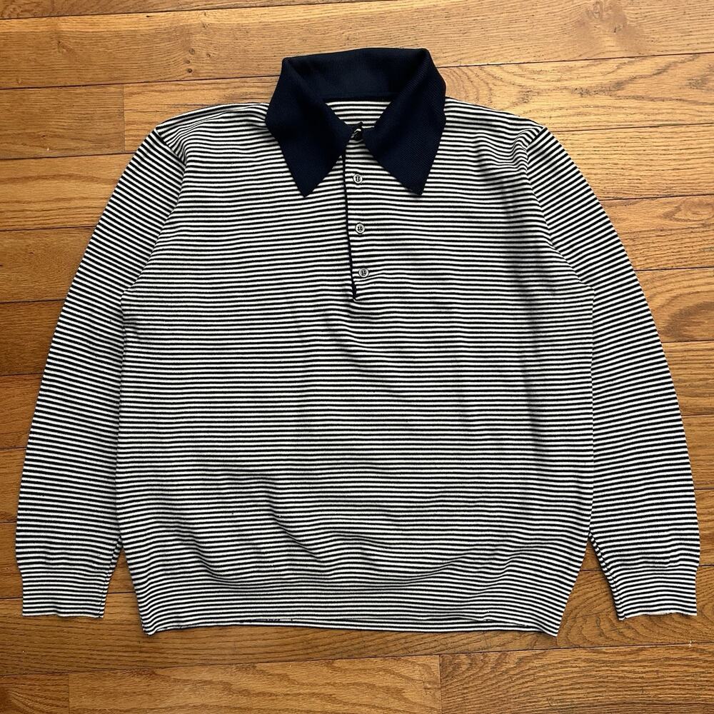 Vintage 70s Ban Lon Knit Striped Disco Long Sleeve Polo Button Up Shirt Large